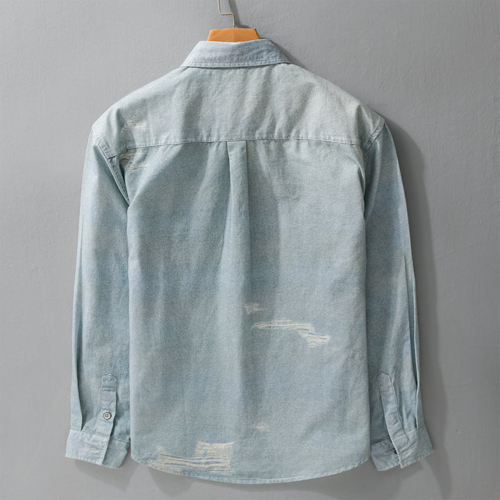 Herren Denim-Overshirt mit Used‑Effekt und Brusttasche Drune