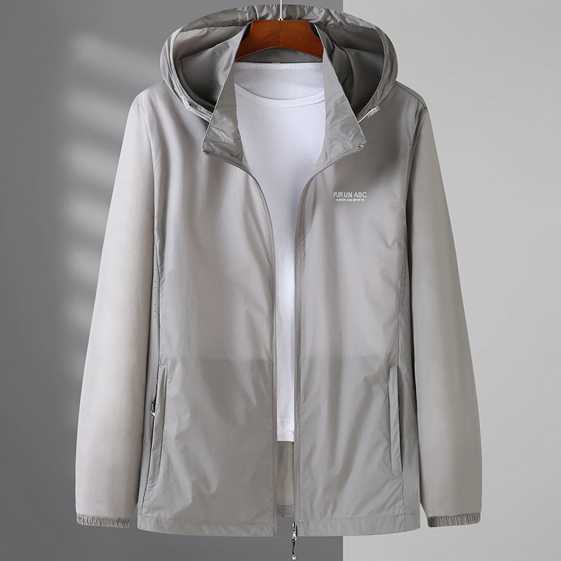 Herren Ultraleichte Packbare Kapuzen-Outdoorjacke mit Zwei-Wege-Reißverschluss Drune