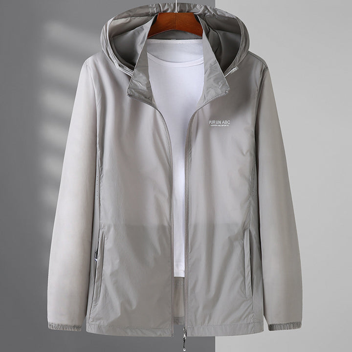 Herren Ultraleichte Packbare Kapuzen-Outdoorjacke mit Zwei-Wege-Reißverschluss Drune