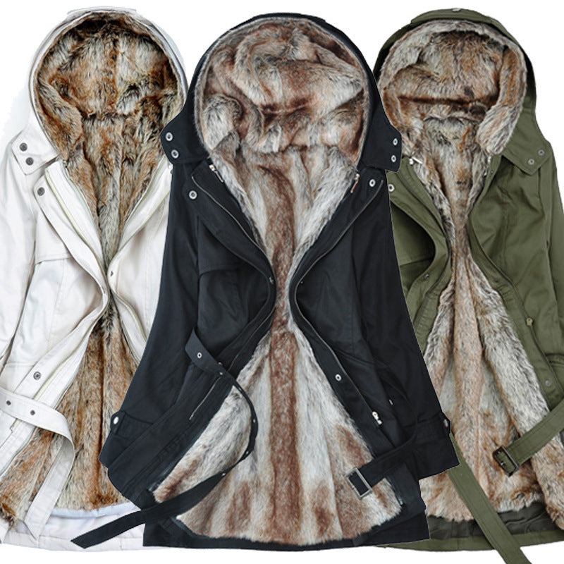 Damen Warm gefütterte Outdoor-Jacke mit Kapuze Drune