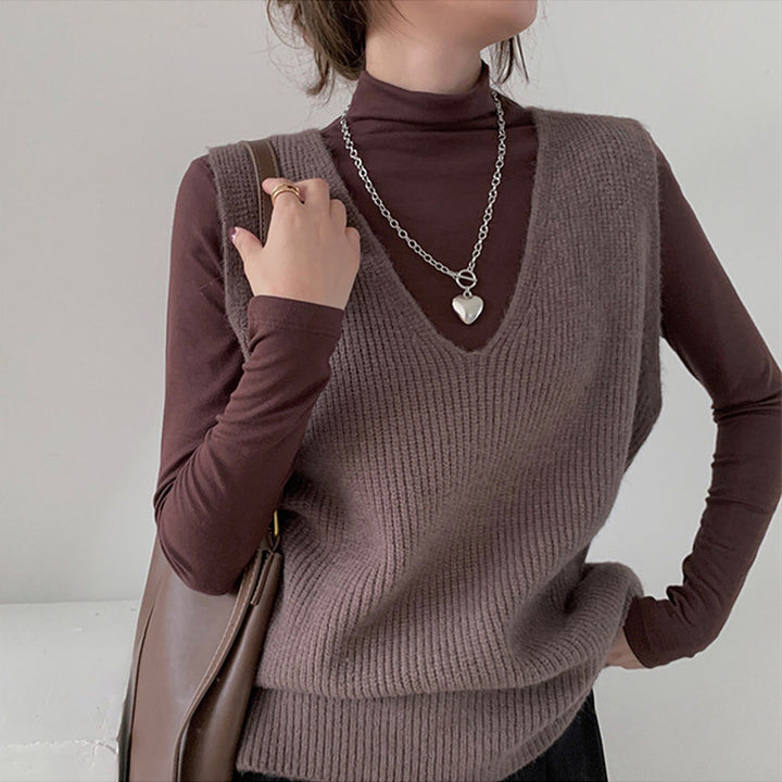 Damen Strickweste mit modernem V-Ausschnitt und feiner Textur Drune