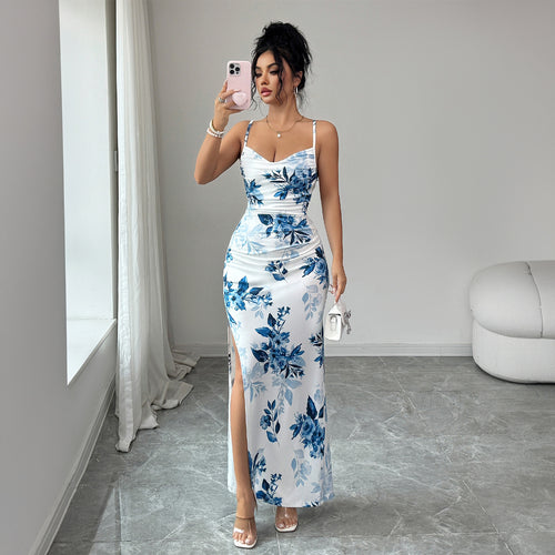 Damen Maxi-Kleid mit seitlichem Schlitz und blumigem Design Drune