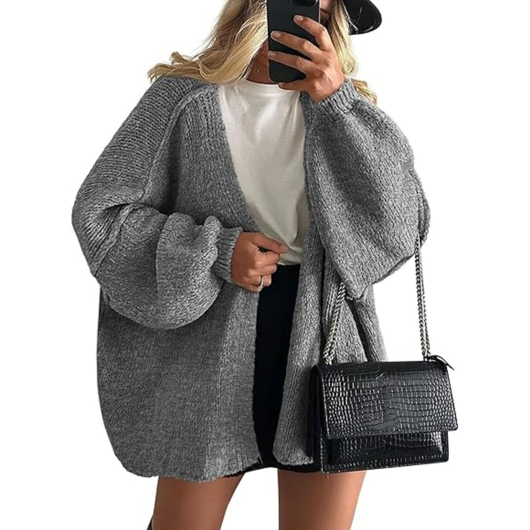 Damen Oversize Strickcardigan mit Ballonärmeln und offener Front Drune
