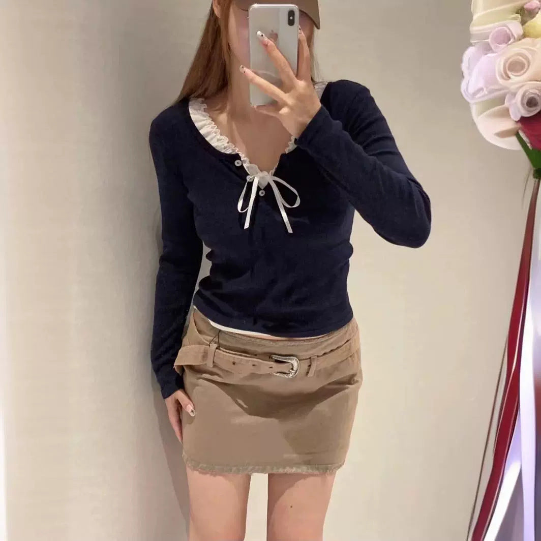 Damen langärmliges Henley-Shirt aus weichem Baumwollmix Drune