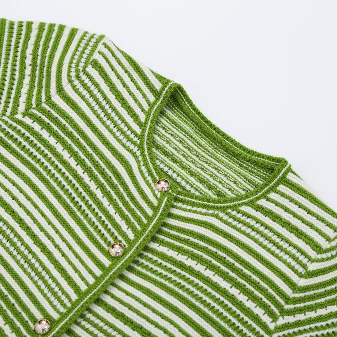 Damen Strukturierter Streifen-Feinstrickcardigan mit Zierknöpfen Drune