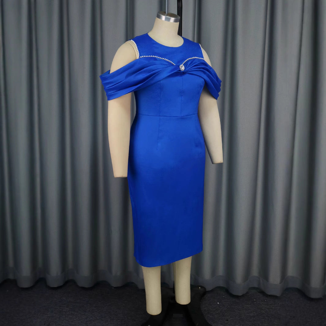 Damen Elegantes Cocktailkleid mit asymmetrischem Schulterdesign und schimmerndem Akzent Drune