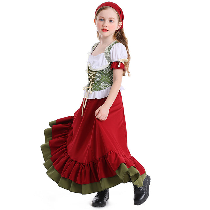 Damen nan traditionelles Trachtenkostüm Dirndl-Set mit geschnürtem Mieder und vollem Stufenrock Drune