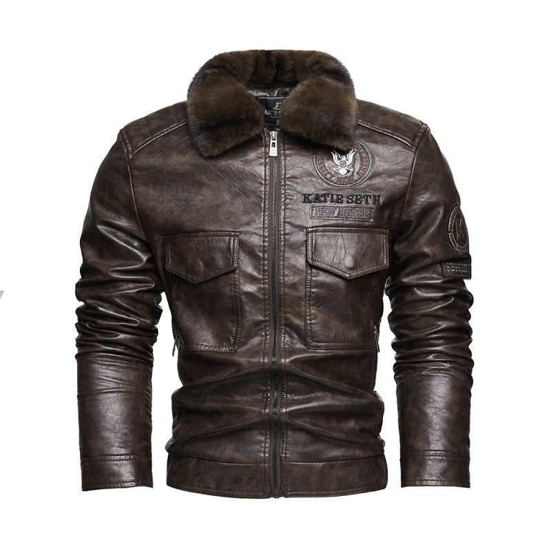 Herren Lederjacke mit Kunstfellkragen Drune