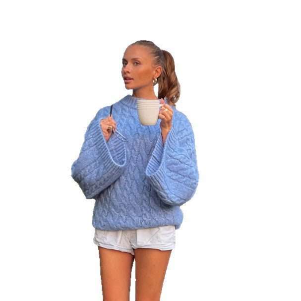 Damen Oversize Zopfmuster-Pullover mit voluminösen Ärmeln Drune