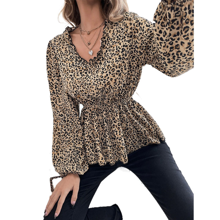 Damen lässige Bluse mit animalischem Muster und voluminösen Ärmeln Drune