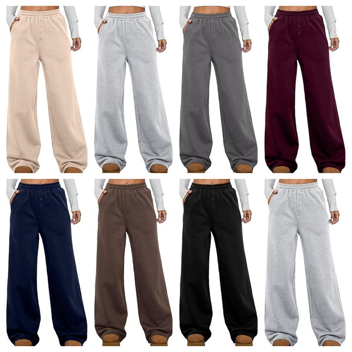 Damen Kuschelige Fleece-Sweatpants mit weitem Bein und hohem Elastikbund Drune