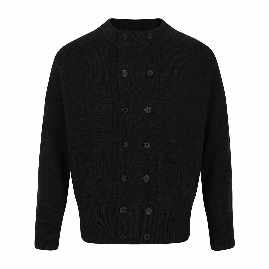 Herren Doppelt geknöpfte Strickcardigan mit Zopfmuster und Stehkragen Drune