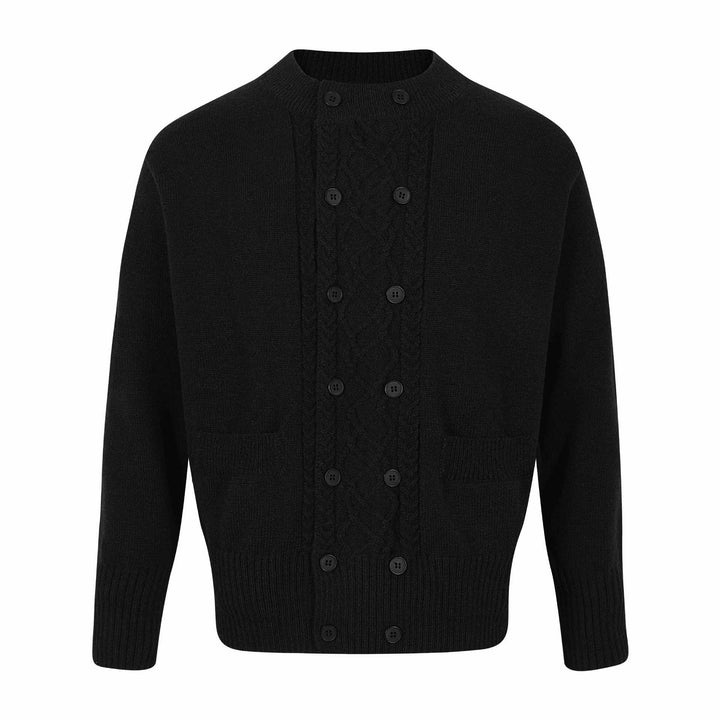 Herren Doppelt geknöpfte Strickcardigan mit Zopfmuster und Stehkragen Drune