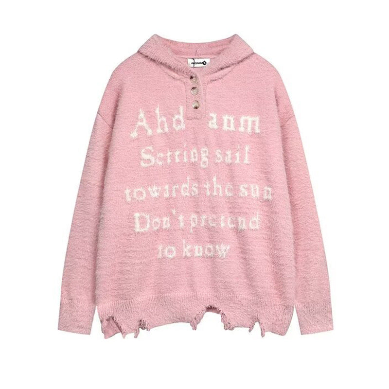 Damen Gemütlicher Oversized-Pullover mit Knopfleiste und grafischem Motiv Drune