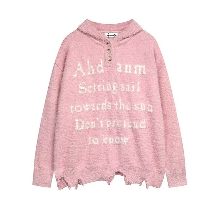 Damen Gemütlicher Oversized-Pullover mit Knopfleiste und grafischem Motiv Drune