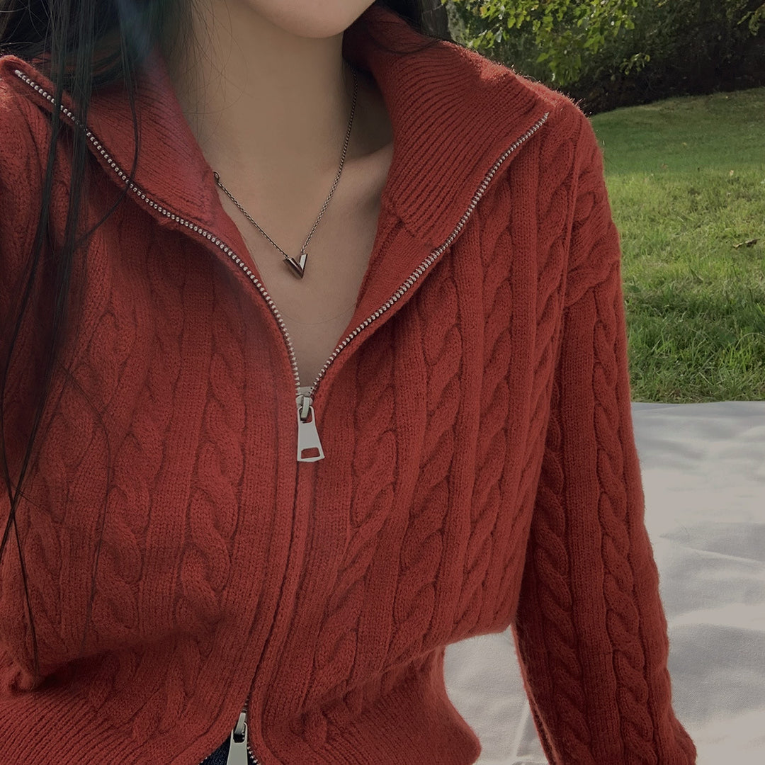 Damen Grob gestrickte Zip-Cardigan Drune