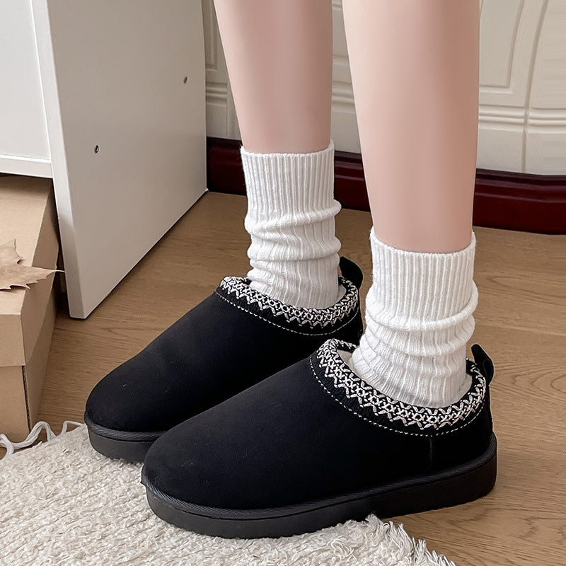 Damen Gefütterte Schlupf‑Hausschuhe im Bootie‑Stil mit Kunstfellfutter und dekorativer Zierborte Drune