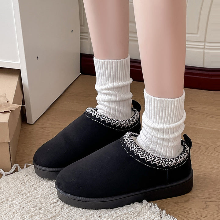 Damen Gefütterte Schlupf‑Hausschuhe im Bootie‑Stil mit Kunstfellfutter und dekorativer Zierborte Drune