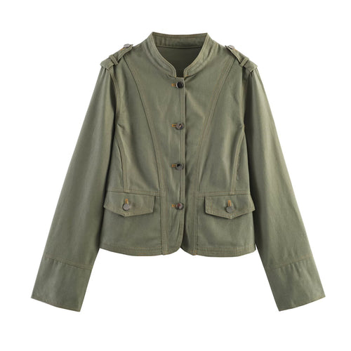 Damen Utility-Fieldjacke mit Stehkragen, Schulterpatten und Pattentaschen Drune