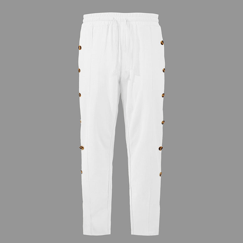 Herren Relaxed-Fit Freizeithose mit seitlichen Zierknopfleisten, elastischem Bund und Kordelzug Drune