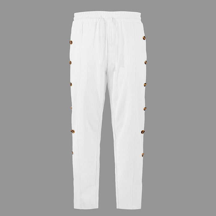 Herren Relaxed-Fit Freizeithose mit seitlichen Zierknopfleisten, elastischem Bund und Kordelzug Drune