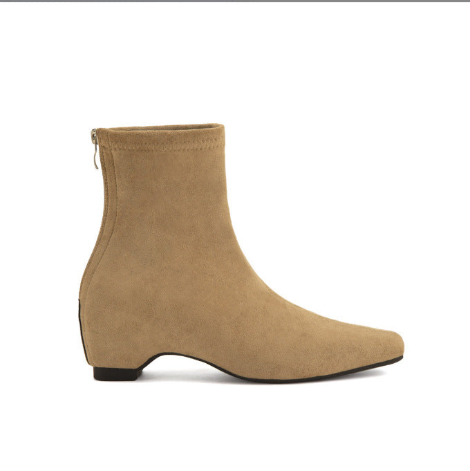 Damen Knöchelhohe Leder-Stiefelette mit quadratischer Zehenpartie, Mittelnähte und elastischem Schaft Drune