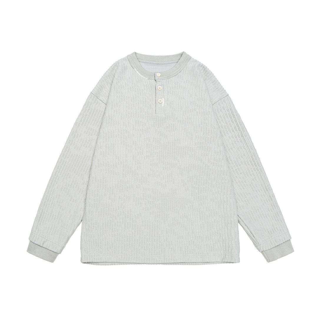 Unisex Gerippter Henley-Pullover mit Knopfleiste Oversize-Schnitt Drune