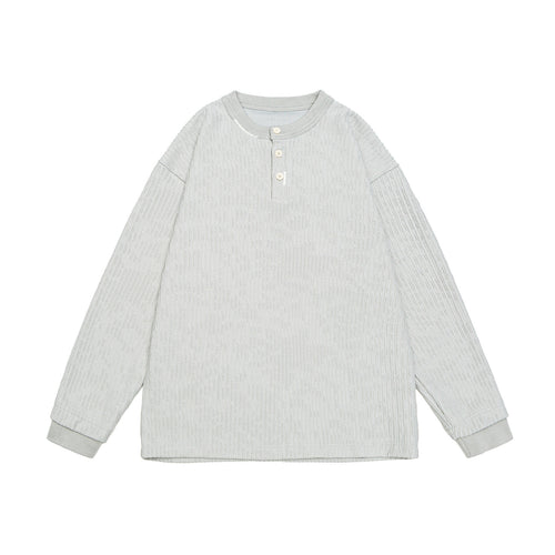 Unisex Gerippter Henley-Pullover mit Knopfleiste Oversize-Schnitt Drune