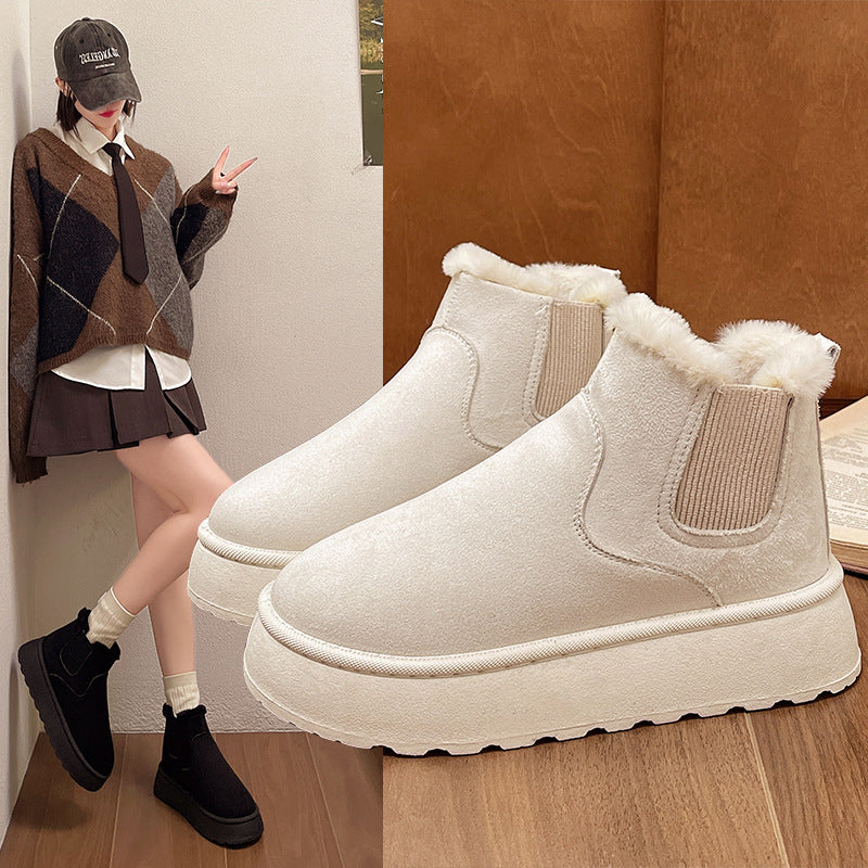 Damen Gefütterte Chelsea‑AnklDruneoots mit Faux‑Fur, elastischem Einsatz und Plateau‑Sohle Drune