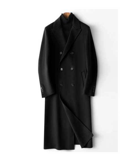 Herren Doppelreihiger Wollmantel mit Kaschmiranteil und schmaler Silhouette Drune