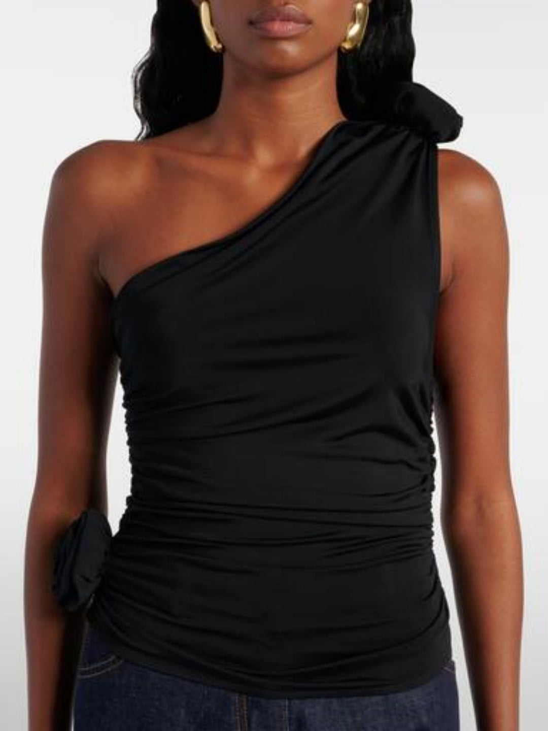 Damen asymmetrisches Top mit Raffungen und floralem Detail Drune