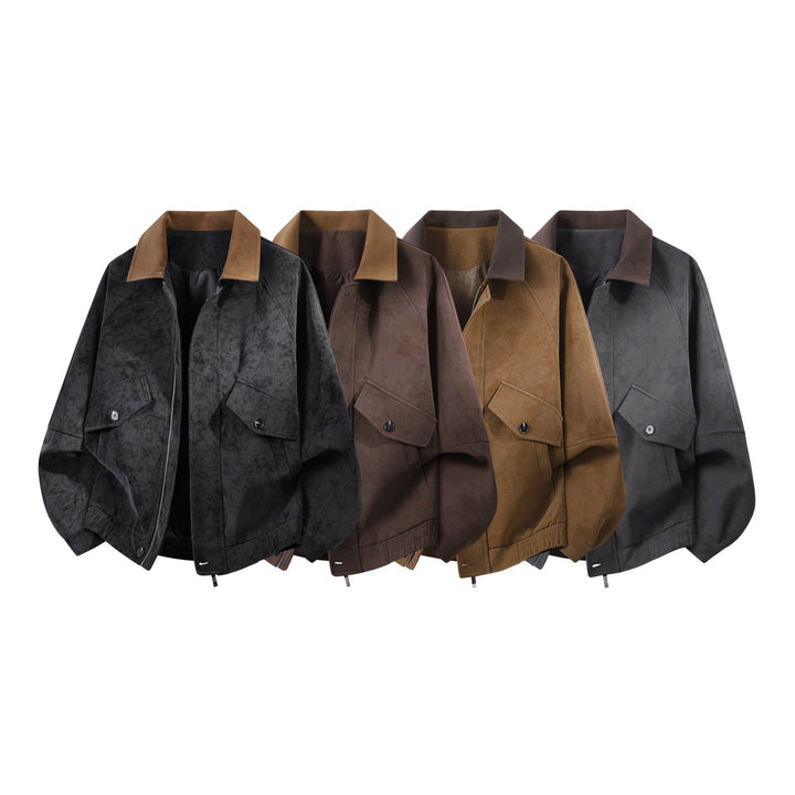 Herren oversized Velours-Blouson mit kontrastkragen und aufgesetzten Klappentaschen Drune