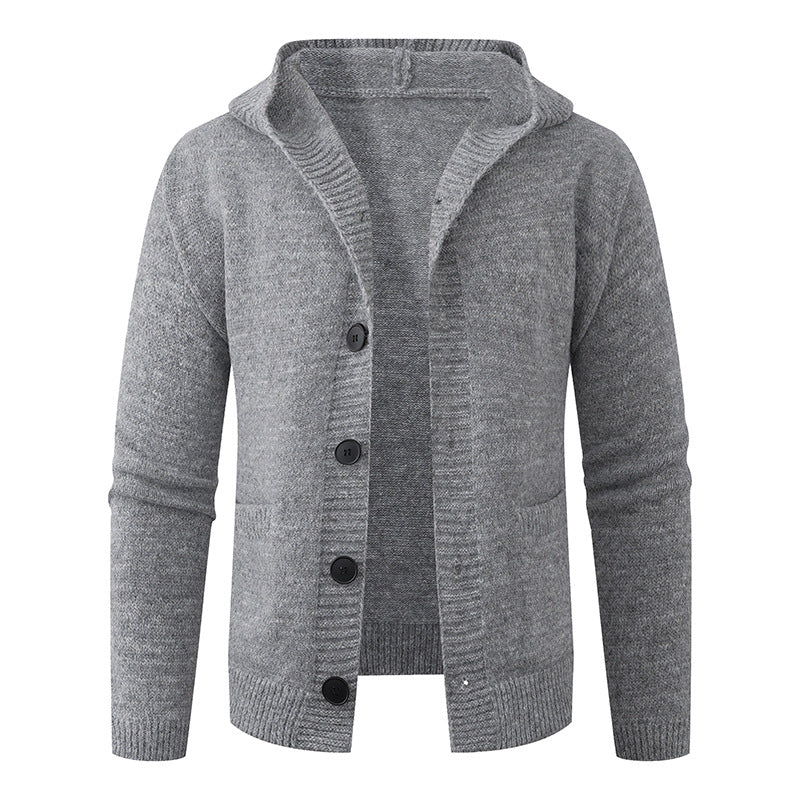 Herren Kapuzen-Strickcardigan aus Thermo-Feinstrick mit durchgehender Knopfleiste und Eingrifftaschen Drune