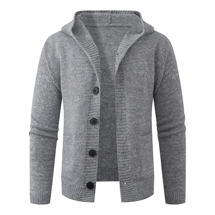 Herren Kapuzen-Strickcardigan aus Thermo-Feinstrick mit durchgehender Knopfleiste und Eingrifftaschen Drune