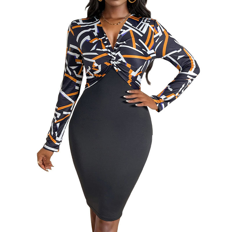 Damen Figurbetontes Wickelkleid mit grafischem Print-Oberteil und Bleistiftrock Drune