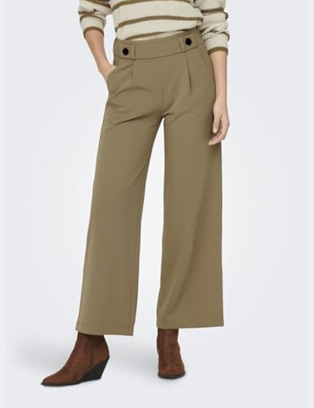 Damen High-Waist Culottehose mit Zierknopf-Bund und weitem Bein Drune