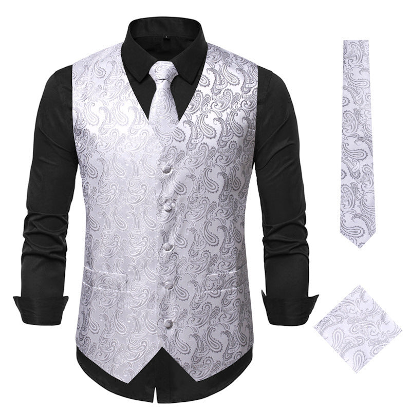 Herren Satin-Jacquard-Weste mit Paisley-Muster und passender Krawatte Drune