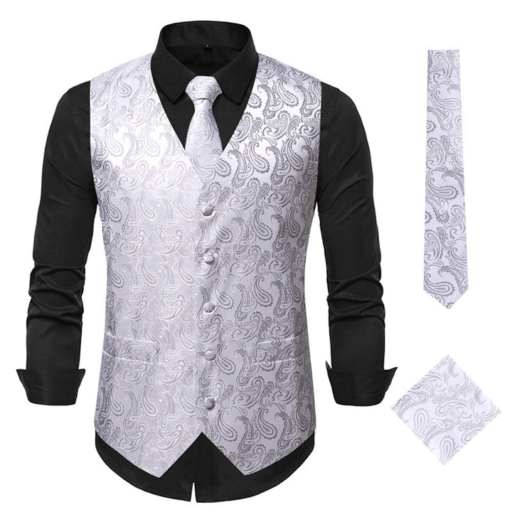 Herren Satin-Jacquard-Weste mit Paisley-Muster und passender Krawatte Drune