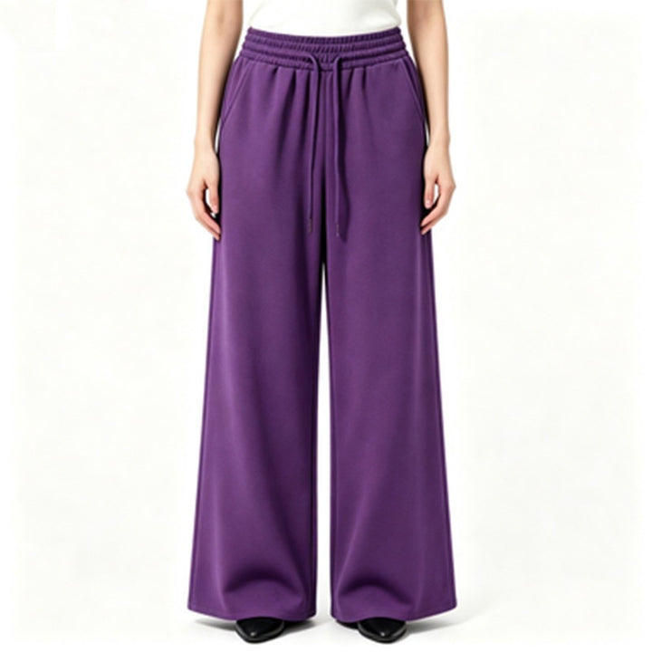 Damen nan weite High-Waist Loungehose mit elastischem Bund, Kordelzug und fließendem Jersey Drune