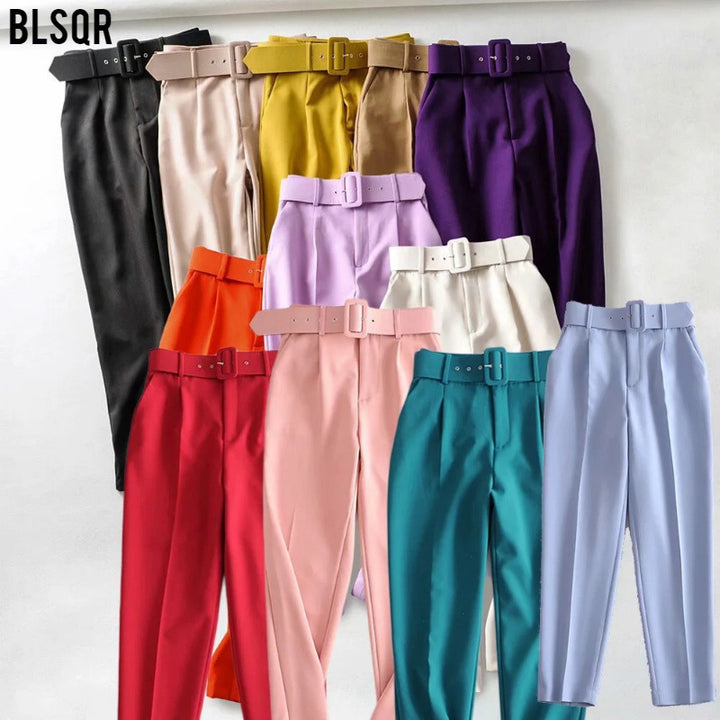 Damen Hochtaillierte Tailored-Hose mit Bundfalten und Stoffgürtel Drune