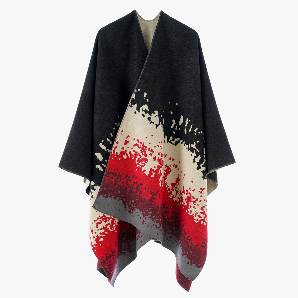Damen Oversize Cape‑Stola im Doppelgewebe mit abstraktem Punktjacquard Drune