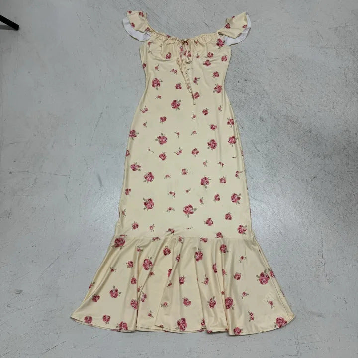 Damen Maxikleid mit Rüschensaum und floralem Muster Drune
