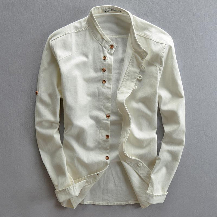 Herren Leichtes Leinen‑Overshirt mit Stehkragen und dekorativer Knopfleiste Drune