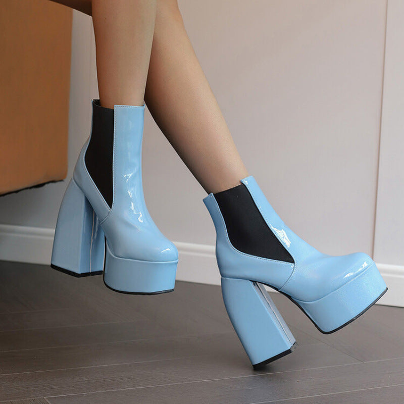 Damen Chunky Plattform Ankle Boots mit transparentem Blockabsatz Drune