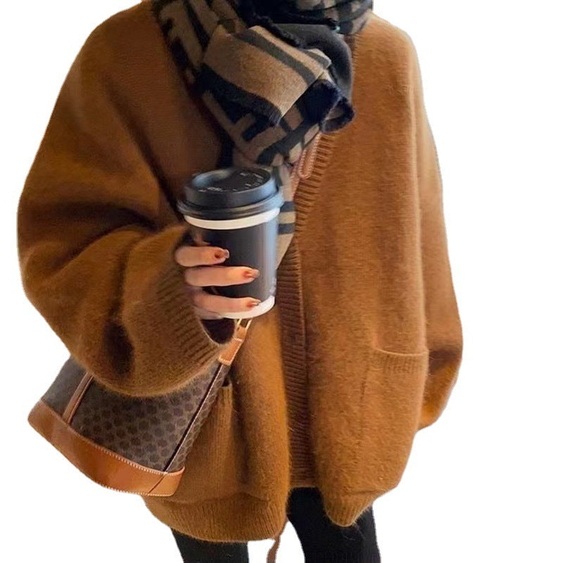 Damen Oversized Strickcardigan mit tiefen Taschen und strukturierten Details Drune