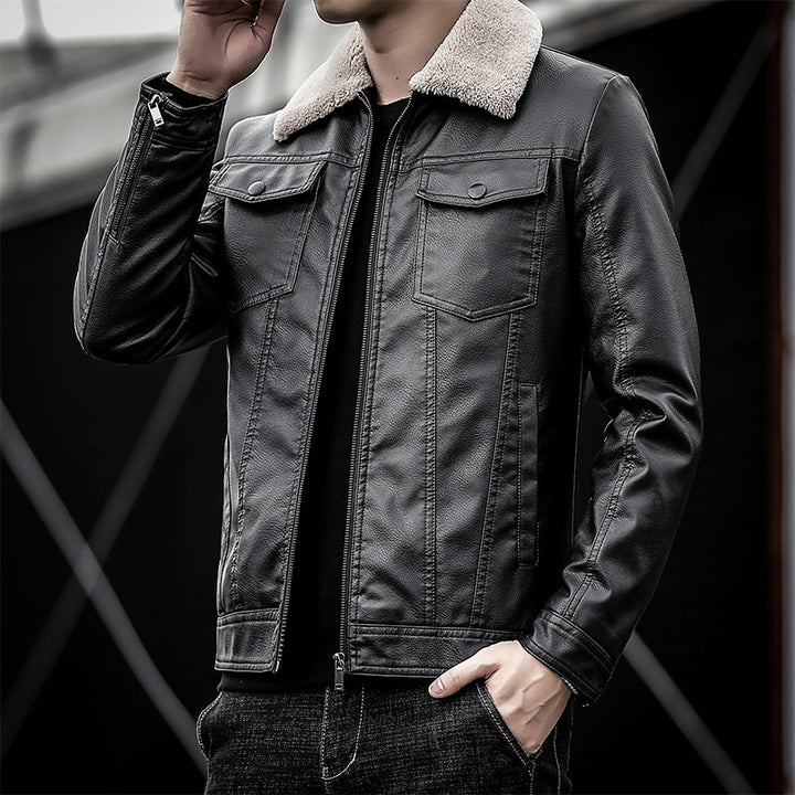 Herren Pilotenblouson aus Lederoptik mit Teddykragen und Utility‑Details Drune