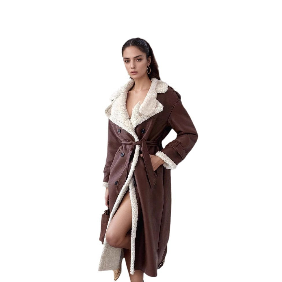 Damen eleganter Übergangs-Mantel mit Teddyfutter und doppelter Knopfleiste Drune