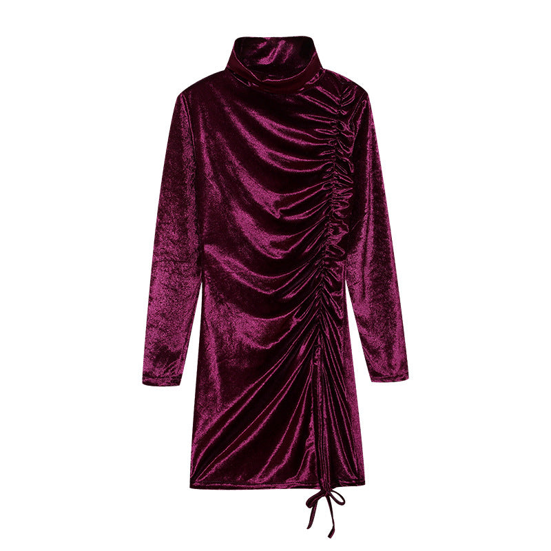 Damen Partykleid mit hochgeschlossenem Kragen und Raffungen Drune