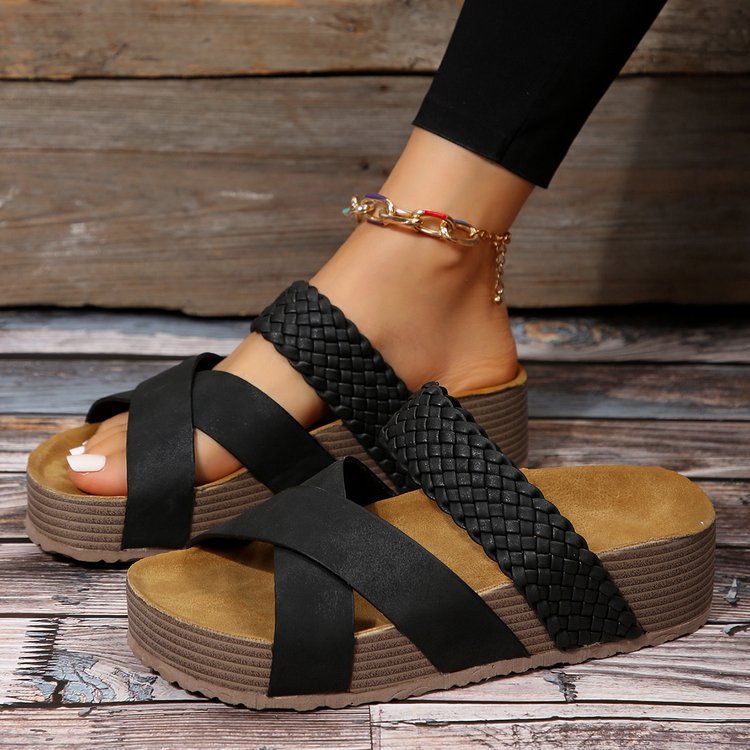 Damen Wunderschöne Riemensandalen mit geflochtenen Obermaterialien und komfortablem Fußbett Drune