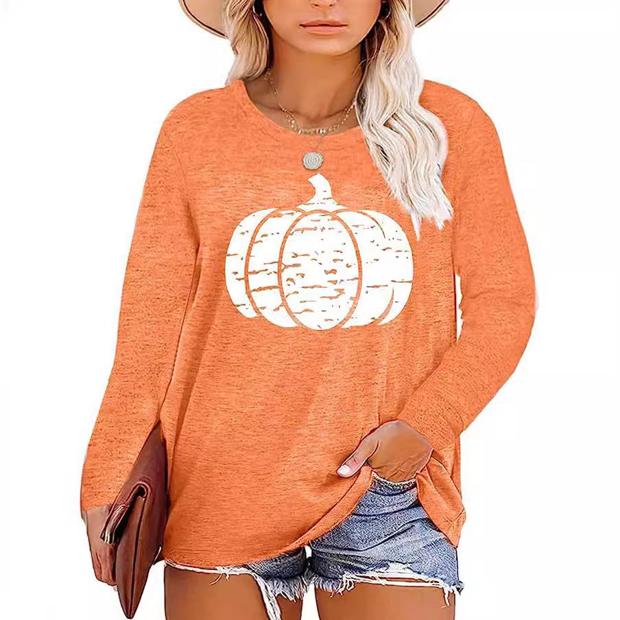 Damen Langarmshirt mit herbstlichem Kürbis-Motiv Drune